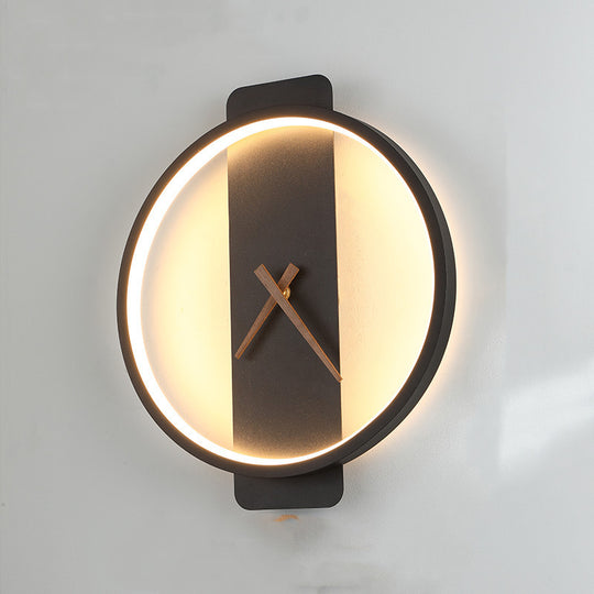 Nordic Wall Lamp Bedroom Bedside Lamp Clock Modeling Lamp Black round style 0 null