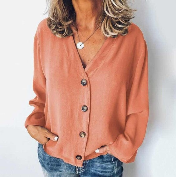 Chiffon Women Spring and Summer New Cardigan Long-sleeved Shirt Orange Women Clothing Zimivas