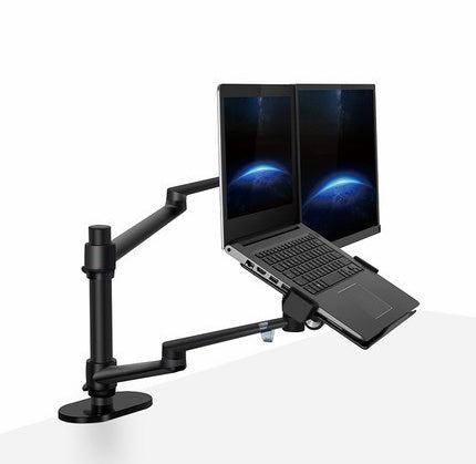 Aluminum Multifunction Ergonomics Desk Laptop Stand Monitor Desktop Holder Computer Full Motion With Column Bar Black Computer & office Zimivas