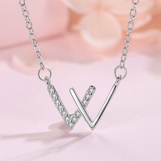 Letter W Necklace For Women Girls Stainless Steel Cubic Zirconia Clavicle Chain Necklaces Luxury Crystal Jewerly collier femme 0 null