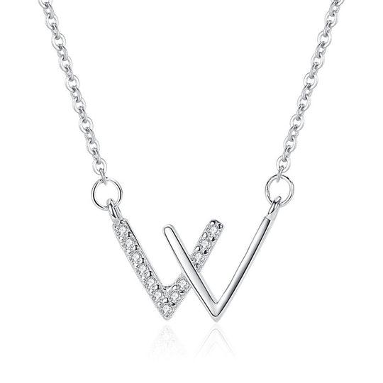 Letter W Necklace For Women Girls Stainless Steel Cubic Zirconia Clavicle Chain Necklaces Luxury Crystal Jewerly collier femme 0 null