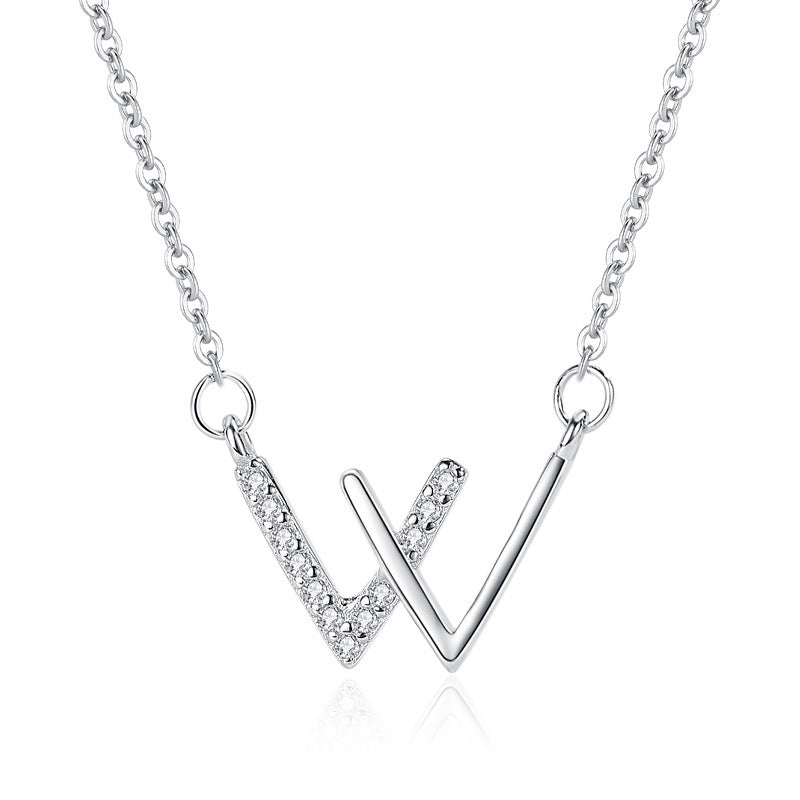 Letter W Necklace For Women Girls Stainless Steel Cubic Zirconia Clavicle Chain Necklaces Luxury Crystal Jewerly collier femme Silver 0 null