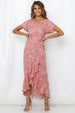 Women's V-neck Printed Sexy Dress Pink Women Clothing Zimivas