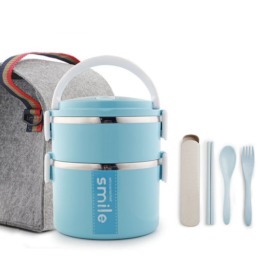 Stainless Steel Lunch Box Blue 2 layers + bag Dinning plate Zimivas