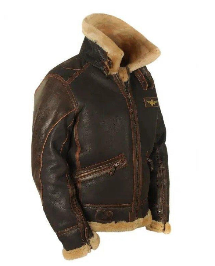 Men's Casual Winter Coat Bomber Men Faux Fur Leather Jacket । Brown Aviator Jackets । Sherpa Jacket - Brown Women Clothing Zimivas