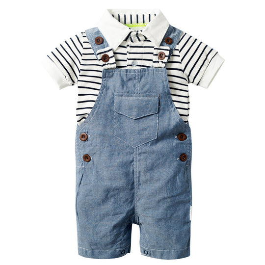 Baby BoysStrap Pants Jumpsuit Hat Three-piece Clothes 0 null