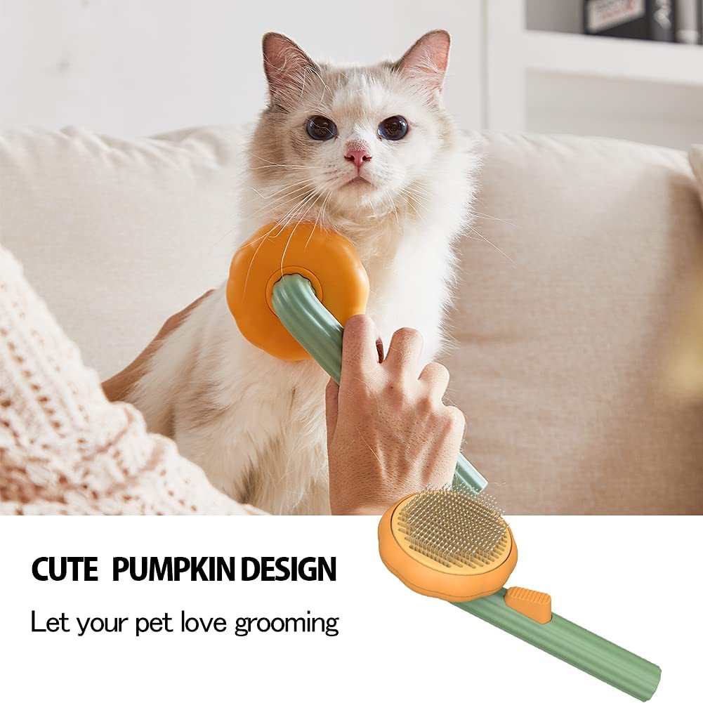 Pet Pumpkin Brush, Pet Grooming Self Cleaning Slicker Brush For Dogs Cats Puppy Rabbit, Cat Brush Grooming Gently Removes Loose Undercoat, Mats Tangled Hair Slicker Brush 5 null