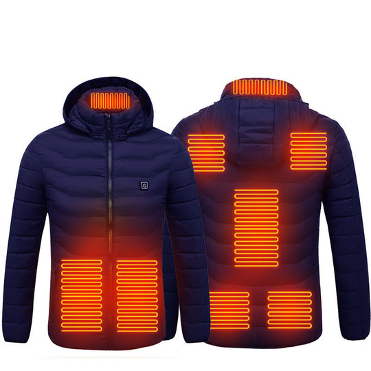 Men Heated Puffer Jacket Electric Heating Coat Insulated Hood Windbreaker 9Heat Zones Blue Zone9 Men Clothing Zimivas