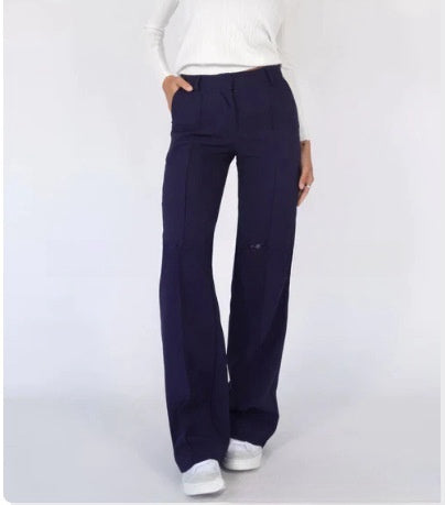 Women's Casual Design Stitching Straight Slim-fit Pants Blue 0 null