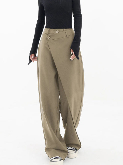 Irregular Wide-leg Pants Ins Fashion Loose Trousers Women's Clothing Khaki M Women Clothing Zimivas