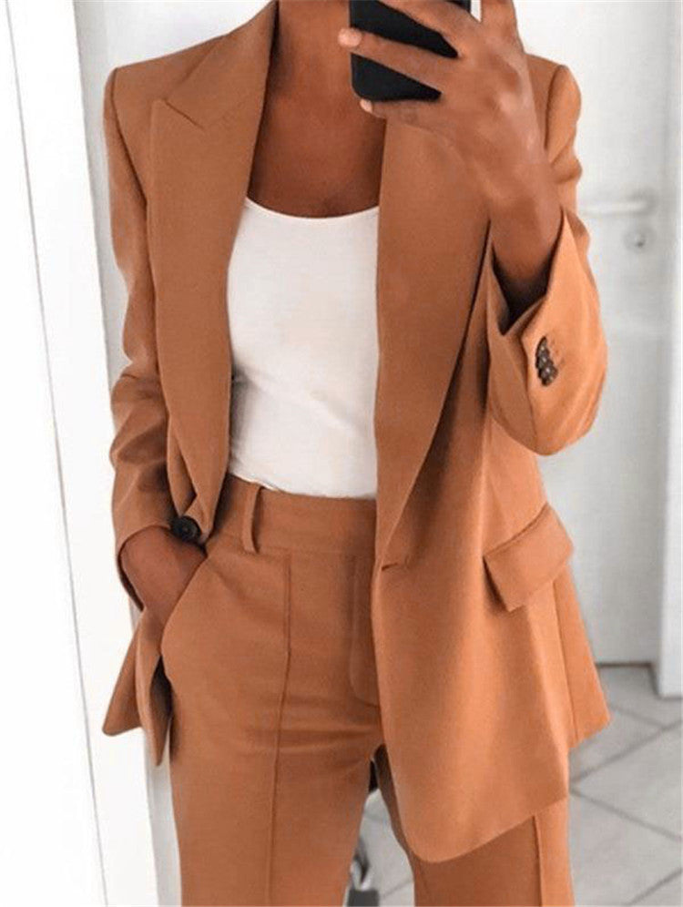 Fashion Polo Collar Slim-fit Cardigan Graceful Suit Jacket Women Khaki 0 null