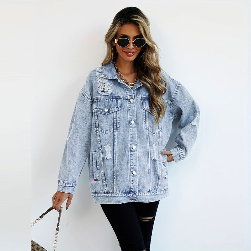 Fashion Denim Jacket Boyfriend-style Ripped Distressed 0 null