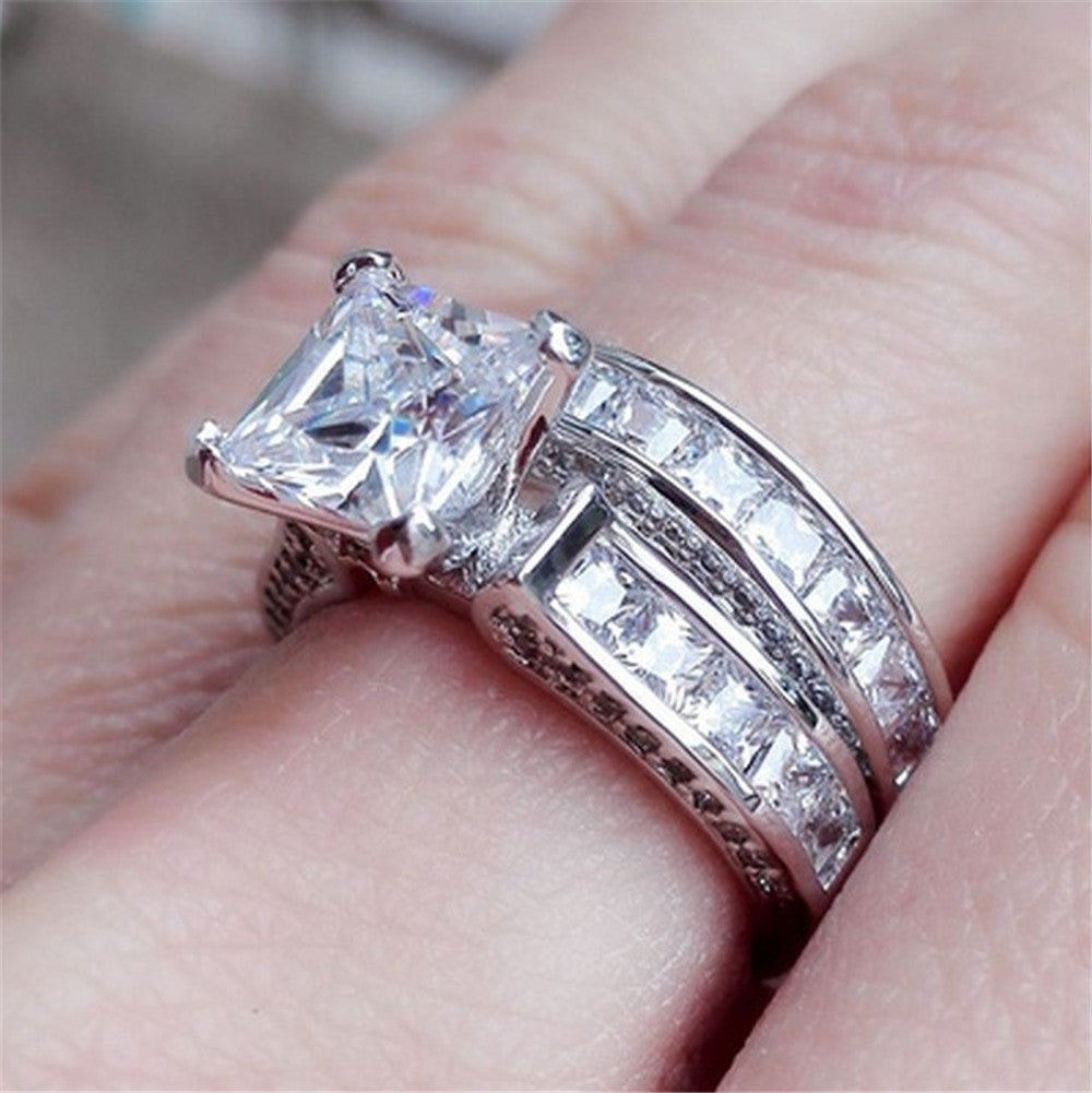 New Style Charm Couple Rings His Her Silver Color Princess Cut CZ Anniversary Promise Wedding Engagement Ring Sets 0 null