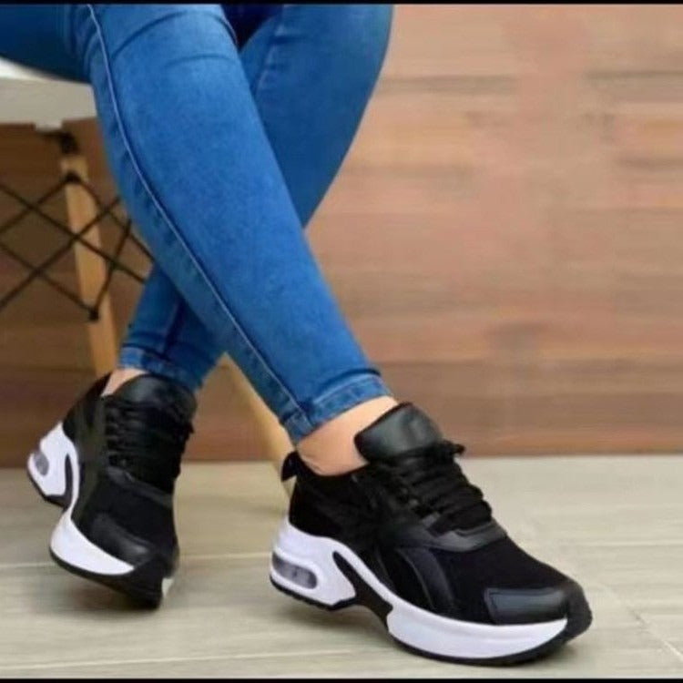 Fashionable low cut dad shoes with round toe, middle heel, lace up mesh, casual sports shoes for women eprolo