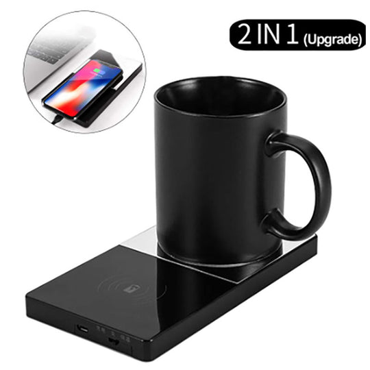 2 In 1 Heating Mug Cup Warmer Electric Wireless Charger For Home Office Coffee Milk 0 Zimivas