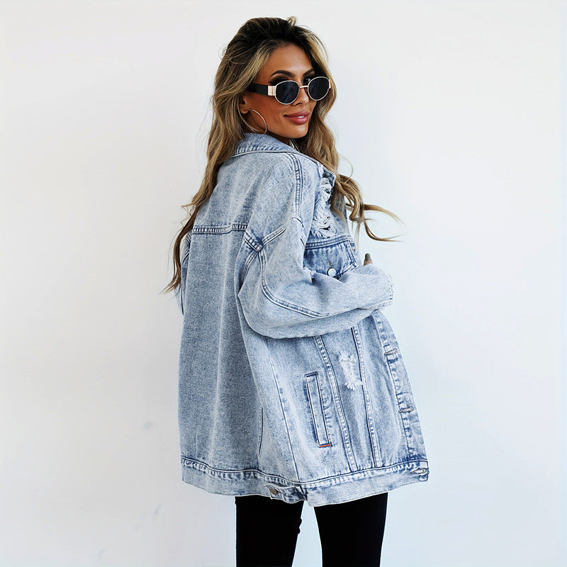 Fashion Denim Jacket Boyfriend-style Ripped Distressed 0 null