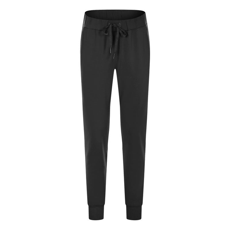 Simple Straight Sports And Leisure Elastic Ankle-tied Cropped Pants Black 0 Zimivas