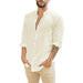 Men's Linen Hippie Shirts Casual Button Up Long Sleeve Loose Fit Beach Shirts hot style solid color stand-up collar shirt Yellow Men Clothing Zimivas