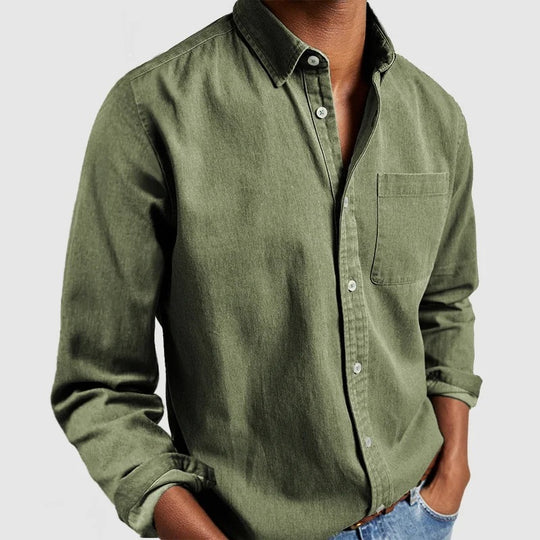 2024 Men's Shirt New Long Sleeve Lapel Army Green Men Clothing Zimivas