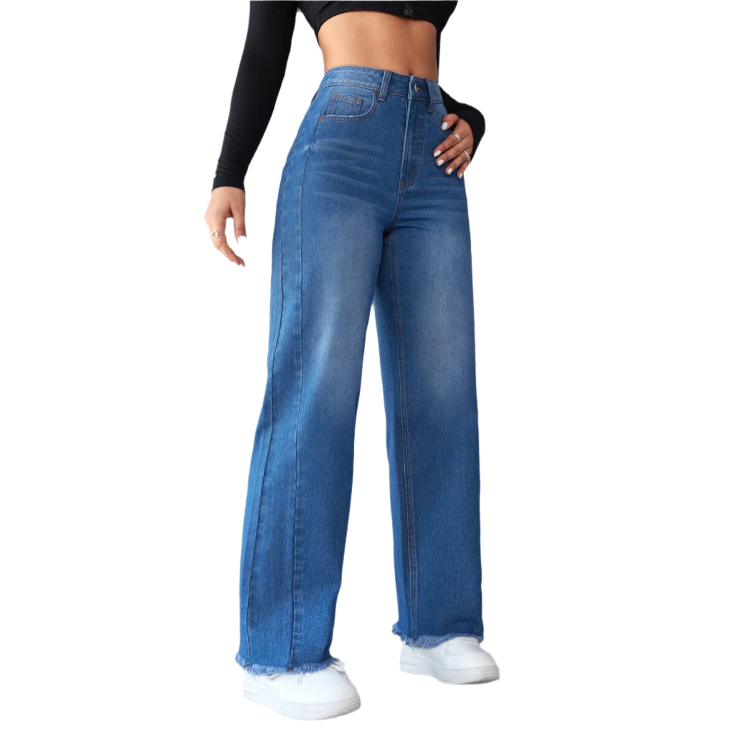 Fashion Straight Wide-leg Jeans Casual High-waist Non-elastic Womens Clothing Blue Women Clothing Zimivas