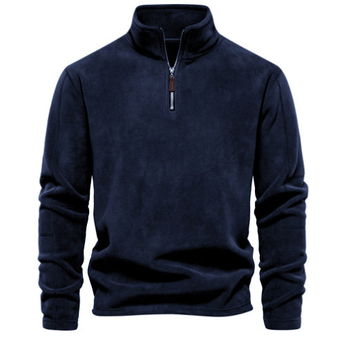 Fashion Personality Stand-collar Zippered Sweatshirt With Fleece Winter Casual Pullover Top Men's Clothing Navy Blue men clothing Zimivas