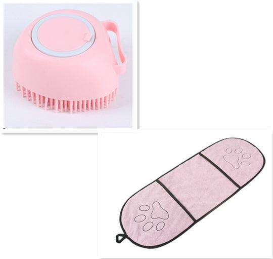 Pet Products Amazon Hot Silicone Dog Bath Brush Pink Set 0 null