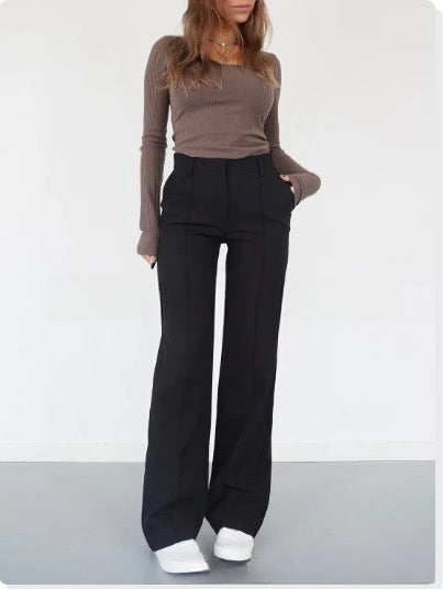 Women's Casual Design Stitching Straight Slim-fit Pants 0 null