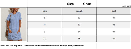 Women's Fashion Vintage Stripe Short Sleeve Casual Loose Straight Mid-length Dress Women Clothing Zimivas