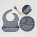 Bib Dinner Plate Spoon Bowl 4 Piece Set Silicone Baby Bowl Bib Plate Set Dark Grey kids & baby Zimivas