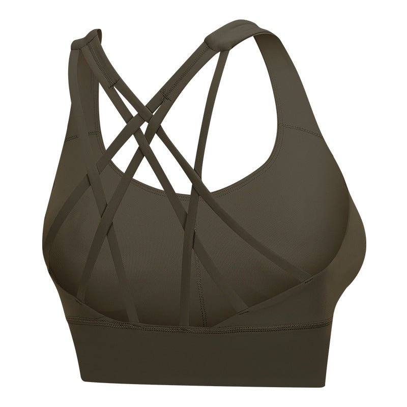 New cross back padded sports bra Brown 0 Zimivas