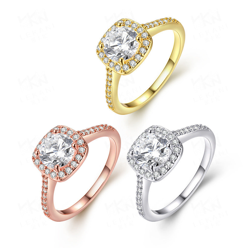 Rose Gold Ring Women European And American Fashion Zircon And Diamond Jewelry 0 null