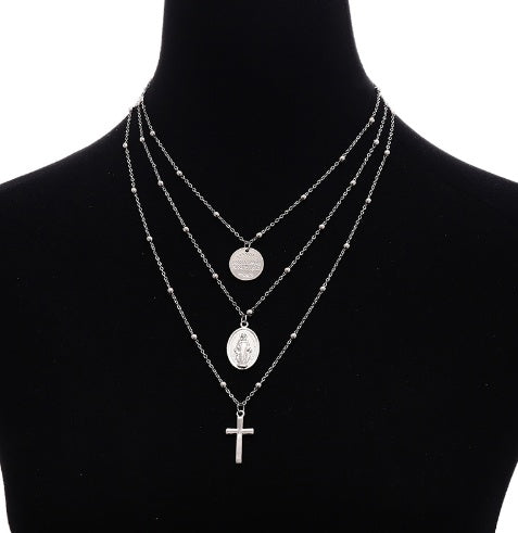 Layer Beads Chain Long Choker Necklace Women Sexy Fashion Gold Silver Color Round Cross Necklaces & Pendants Bijoux 0 null