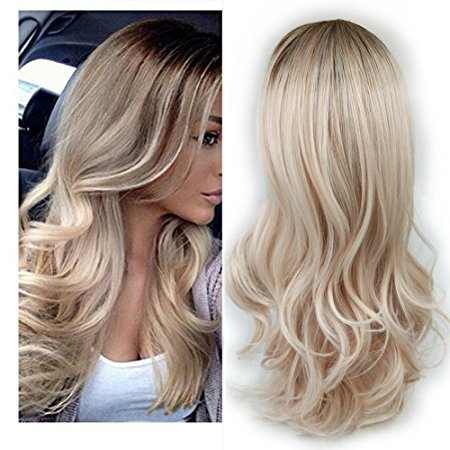 uropean and American fashion white female partial points in the wig bangs dyed long curly hair 0 null