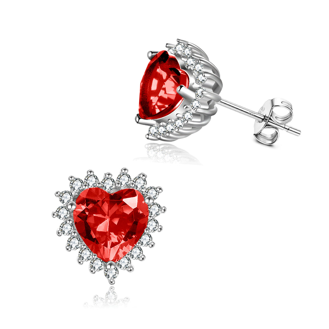 Birthstone Zircon Earrings for Women Girls Heart Shape Stud Earrings 5 null