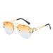 Rimless Leopard Head Sunglasses Women Men's Double Beam Personality Yellow blue Sunglasses Zimivas