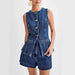 Fashion Denim Suit Summer Casual Sleeveless Button Vest Top And High Waist Shorts Set For Womens Clothing 4 null