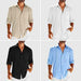 Men Button Down Linen Shirts Casual Long Sleeve Regular Fit Cotton Beach Shirts Pocket Lace Polo Collar Set Men Clothing Zimivas