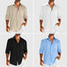 Men Button Down Linen Shirts Casual Long Sleeve Regular Fit Cotton Beach Shirts Pocket Lace Polo Collar Set Men Clothing Zimivas