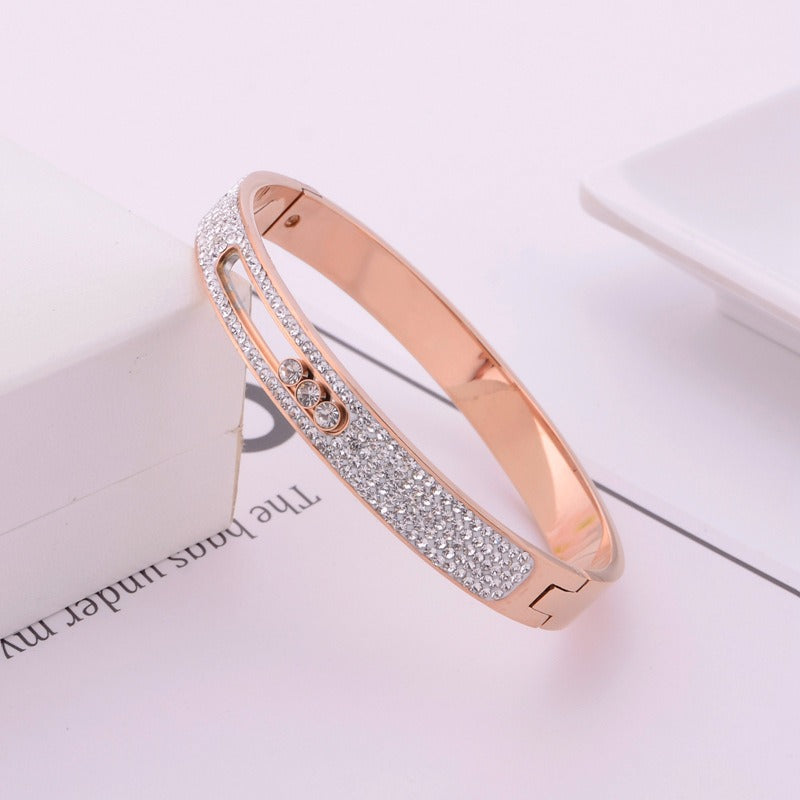 Handmade titanium steel movable three diamond rose gold women's bracelet with versatile and fashionable charm eprolo