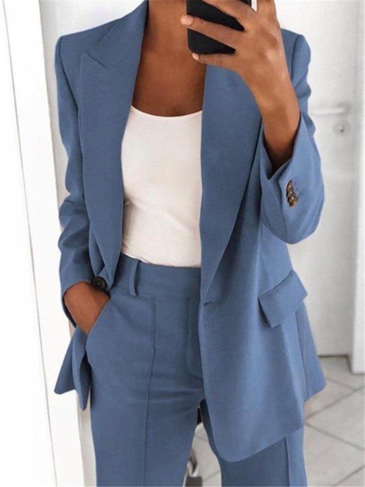 Fashion Polo Collar Slim-fit Cardigan Graceful Suit Jacket Women Blue 0 null