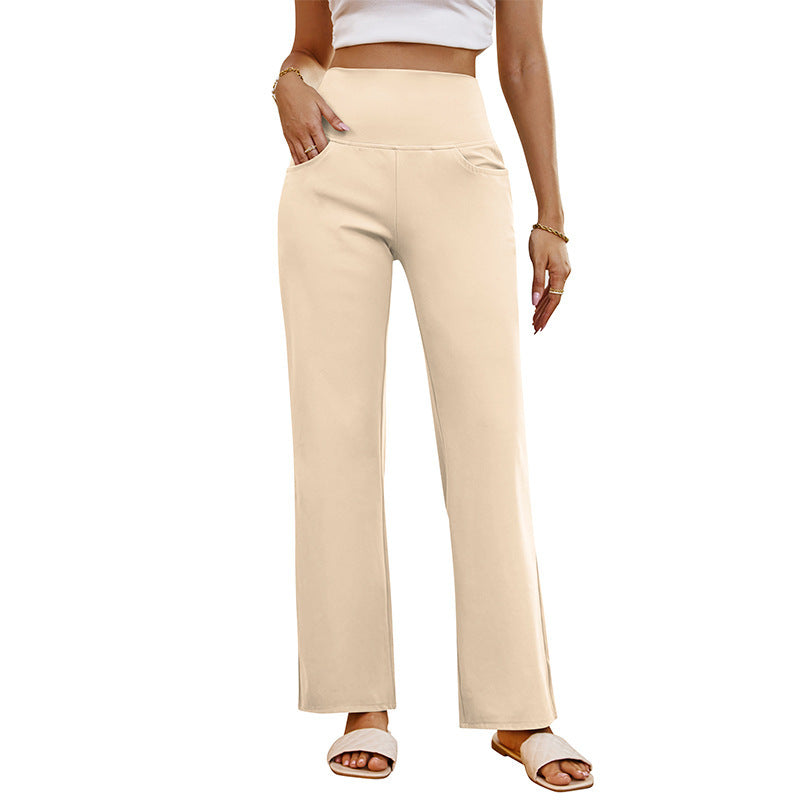 European And American High Waist Yoga Pants Straight Apricot 0 Zimivas