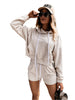 Casual Sports Shorts Hooded Sweater Set Khaki Women Clothing Zimivas