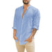 Men's Linen Hippie Shirts Casual Button Up Long Sleeve Loose Fit Beach Shirts hot style solid color stand-up collar shirt Blue Men Clothing Zimivas