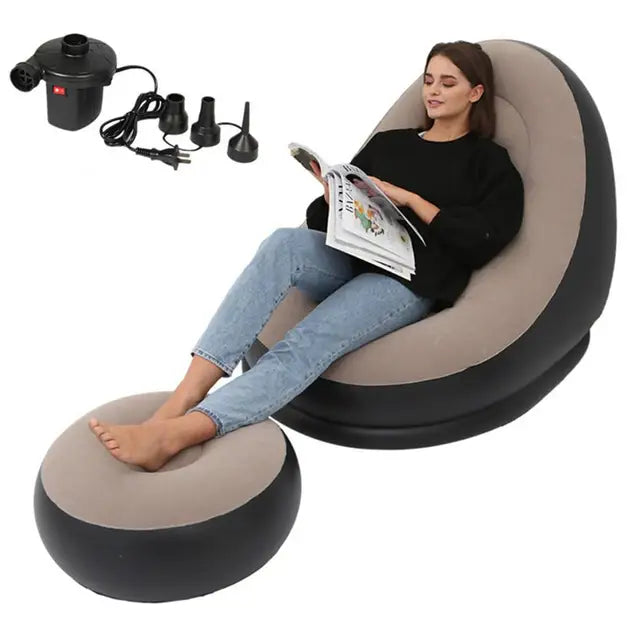 Inflatable Air Mattress Lazy Sofa Deck Chair Comfortable Leg Stool Rest Single Beanbag for home and Outdoor Use Brown eprolo