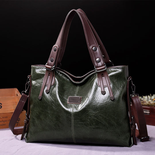 Retro Fashion Tote Casual Soft Leather Shoulder Crossbody Large Capacity Women's Bag Olive Green Bags Zimivas