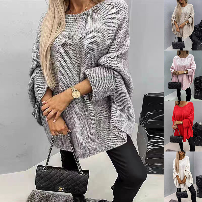 Winter Loose Batwing Sleeve Pullover Sweater Fashion Oversized Knitted Shawl Sweater Tops For Women Clothing women clothing Zimivas