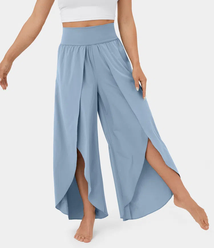 Loose Split Yoga Pants Summer Elastic High Waist Wide Leg Trousers Women's Fashion Versatile Clothing Light Blue Women Clothing Zimivas