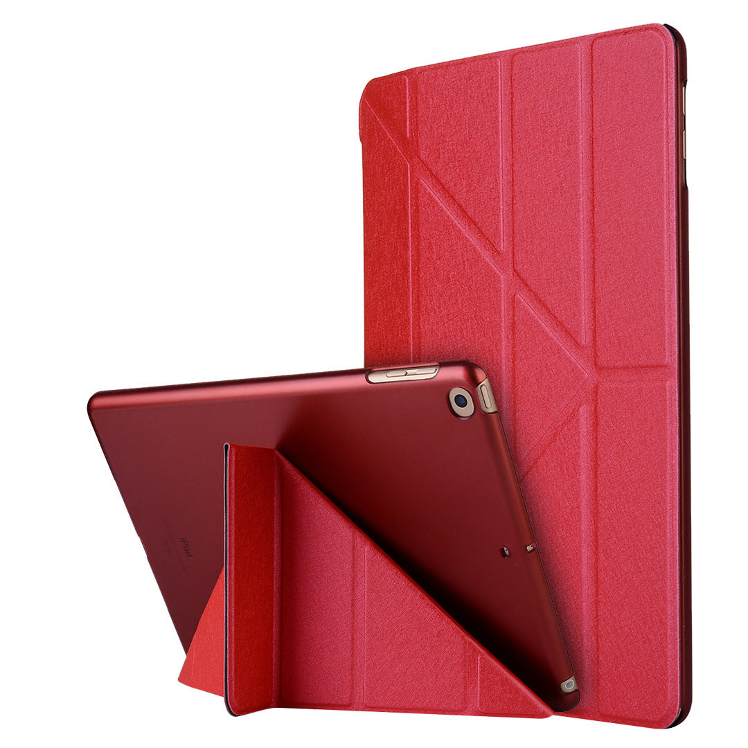 Compatible with Apple, Applicable to new ipadPro11 silk holster ultra-thin protective shell 9.7 dormant deformation leather case Bright red 0 Zimivas