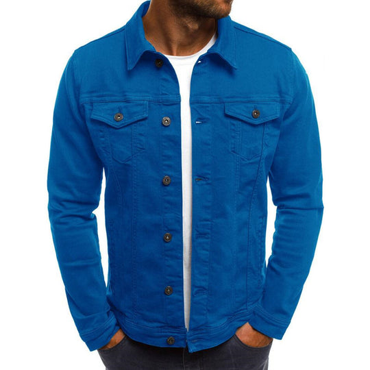 Casual Men Jacket Denim Button Shirt Blue 0 null