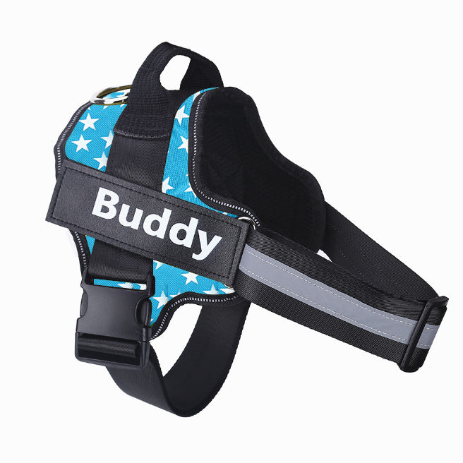 Personalized Dog Harness NO PULL Reflective Breathable Adjustable Pet Harness Vest For Small Large Dog Custom Patch Pet Supplies Blue and stars Pets supplies Zimivas